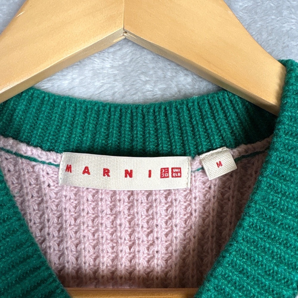 Marni x Uniqlo Green Pink Colorblock Waffle Knit Sweater Vest V-Neck Womens M - Picture 3 of 7